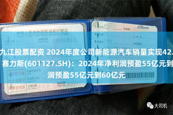 九江股票配资 2024年度公司新能源汽车销量实现42.69万辆 赛力斯(601127.SH)：2024年净利润预盈55亿元到60亿元